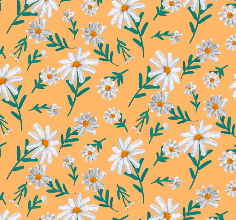 Blumentapete Gänseblümchen auf dem gelben Hintergrund - TenStickers