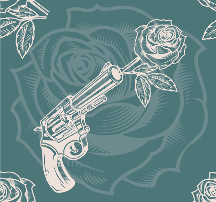 Kunst Tapete pistole mit rosen - TenStickers