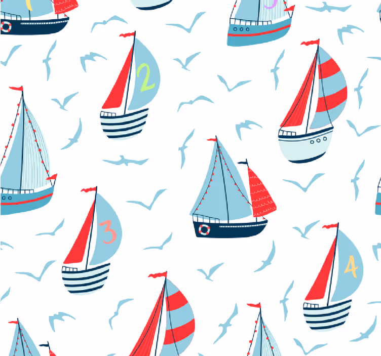 Tapete Kinderzimmer Boote am meer mit zahlen - TenStickers