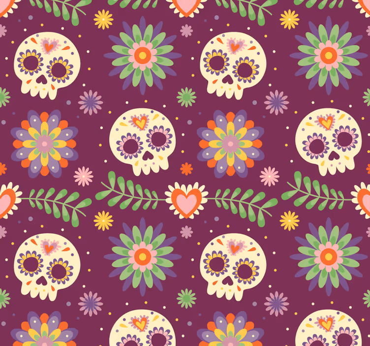 Halloween Tapete rustikales totenkopf-blumenmotiv - TenStickers