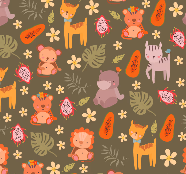 Tier Tapete Zeichnung von tierköpfen - TenStickers