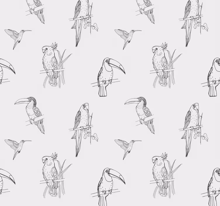 Tapete Papagei tropische vögel skizze - TenStickers