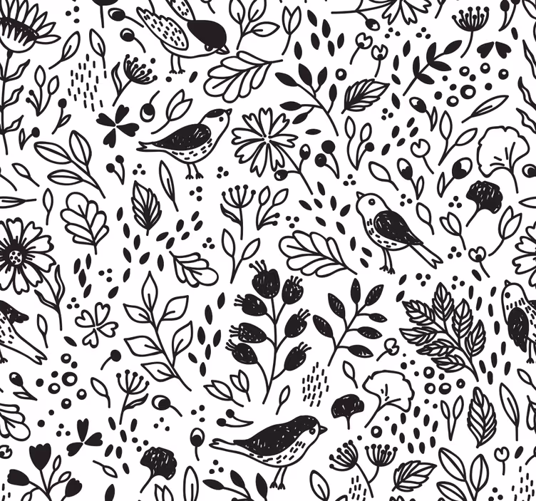Blumentapete botanisches vogelmuster - TenStickers