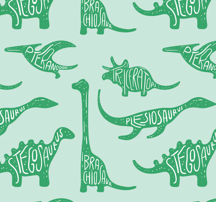 Tapete Kinderzimmer Grüne dinosaurier mit Namen - TenStickers