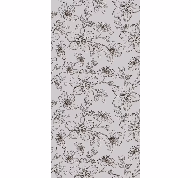Blumentapete Gezeichnete schwarze blumen auf grauem Hintergrund - TenStickers