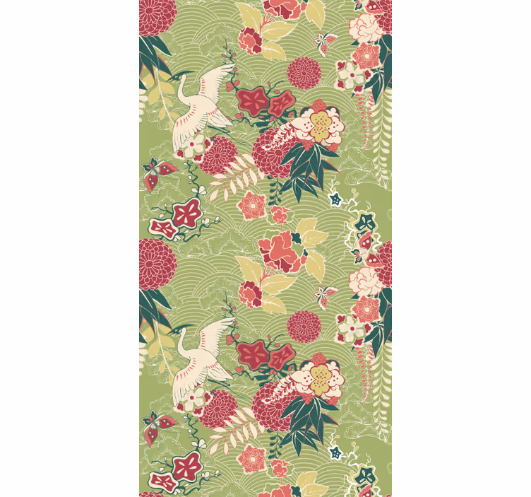 Blumentapete florales kranich-motiv - TenStickers
