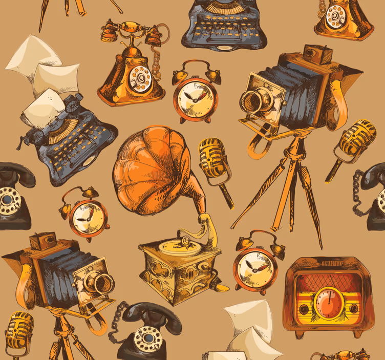 Retro Tapete vintage-objekt-collage - TenStickers