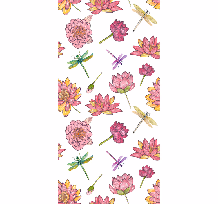 Blumentapete Lotus und libellen - TenStickers