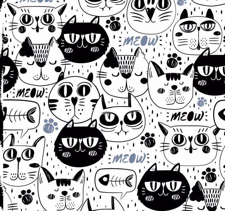Katzen Tapete stilisiertes katzenmuster - TenStickers