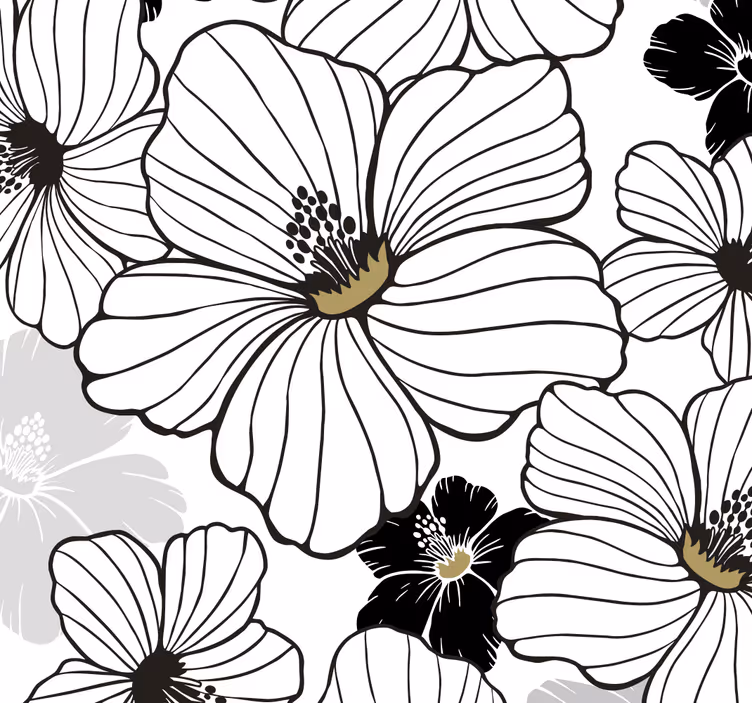 Blumentapete schwarz-weiße blüten - TenStickers