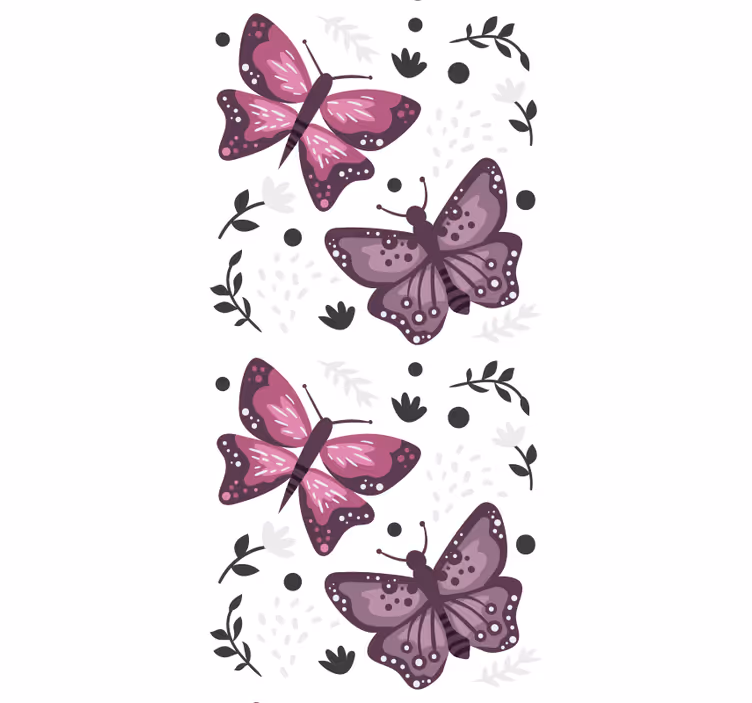 Tapete Schmetterling rosa motiv mit blättern - TenStickers