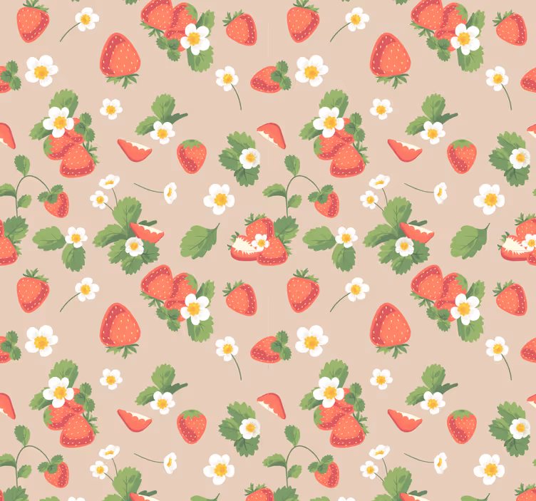 Tapete Esszimmer erdbeeren und Blumen - TenStickers