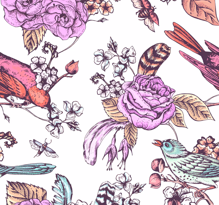 Tapete florale Ornamente florales vogeldesign - TenStickers