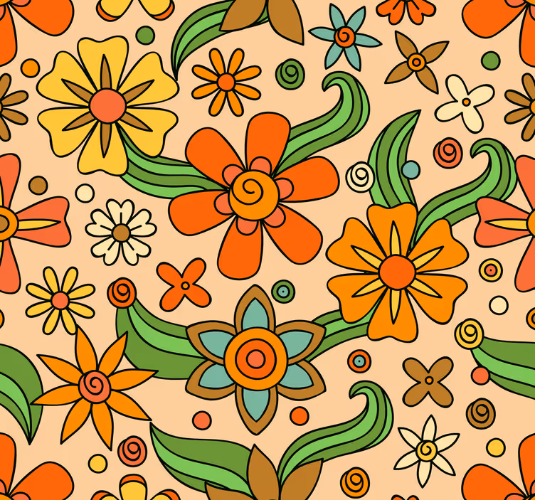 Blumentapete Goldene und gelbe 70er blumen - TenStickers