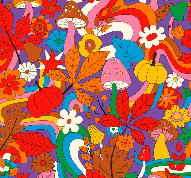 Jahrgang Tapete Flower power retro-muster - TenStickers