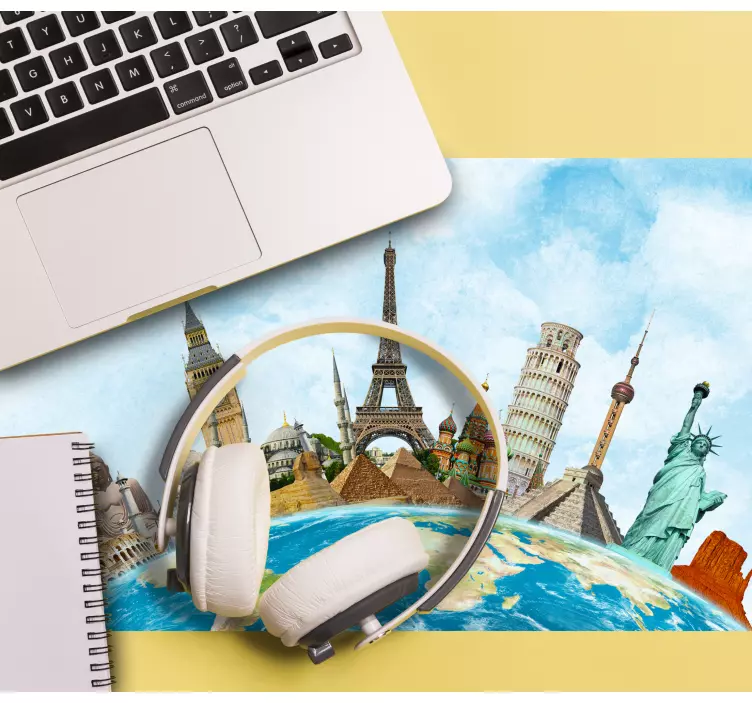 Mousepad Weltkarte Weltberühmte denkmäler - TenStickers