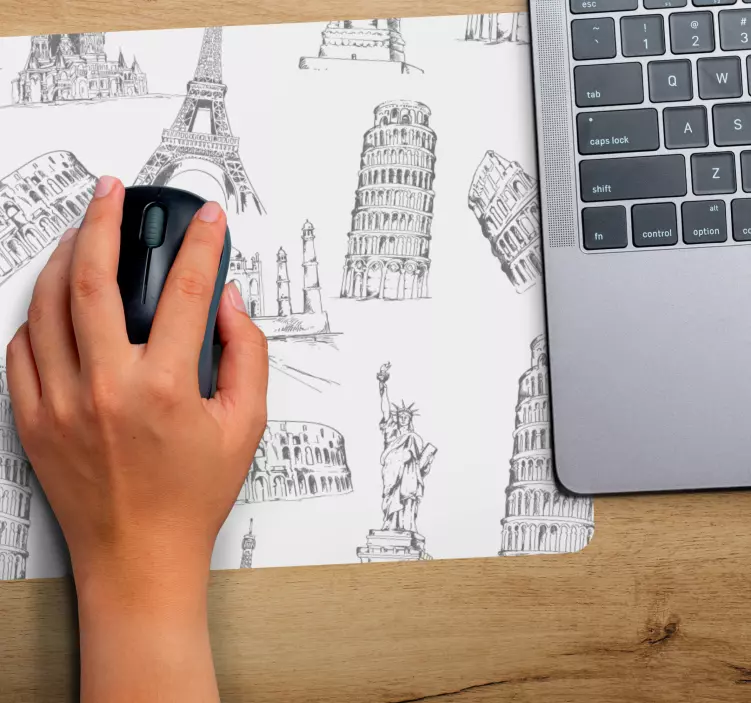 Mousepad Weltkarte skizze berühmter wahrzeichen - TenStickers