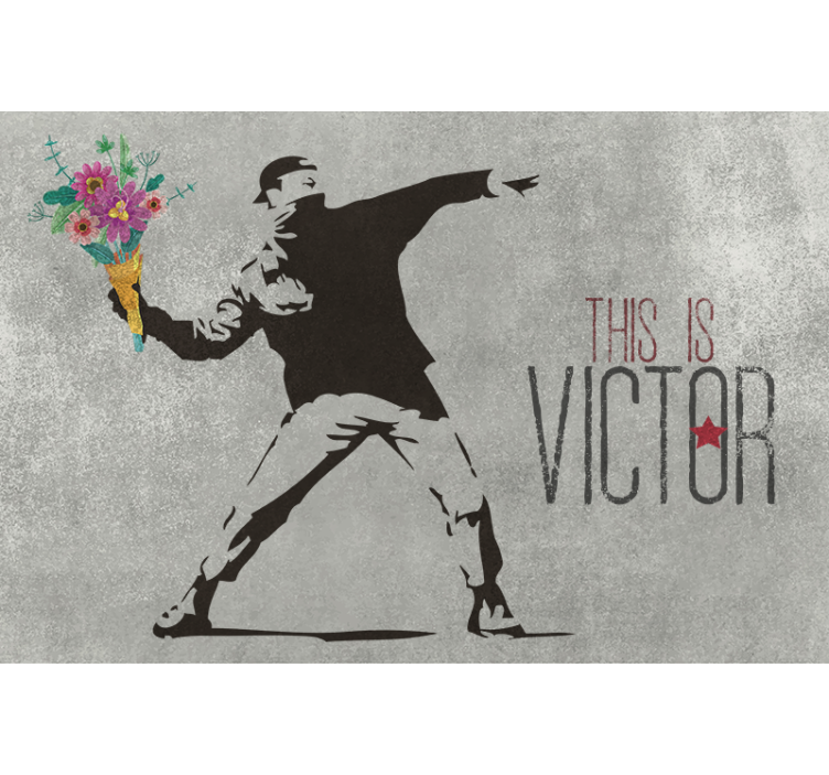 Rollo fenster grau mit personalisiertem banksy blumenstrauß - TenStickers