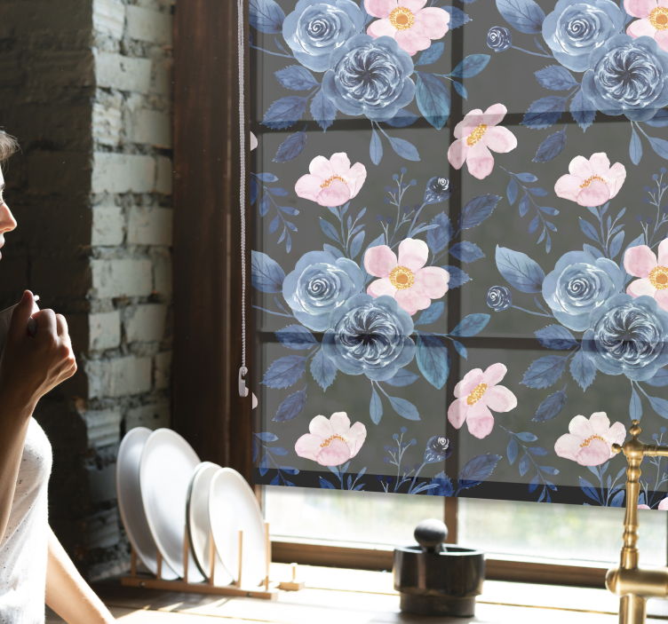 Rollo Fenster Blumen und Pflanzen blaues blumenmotiv - TenStickers