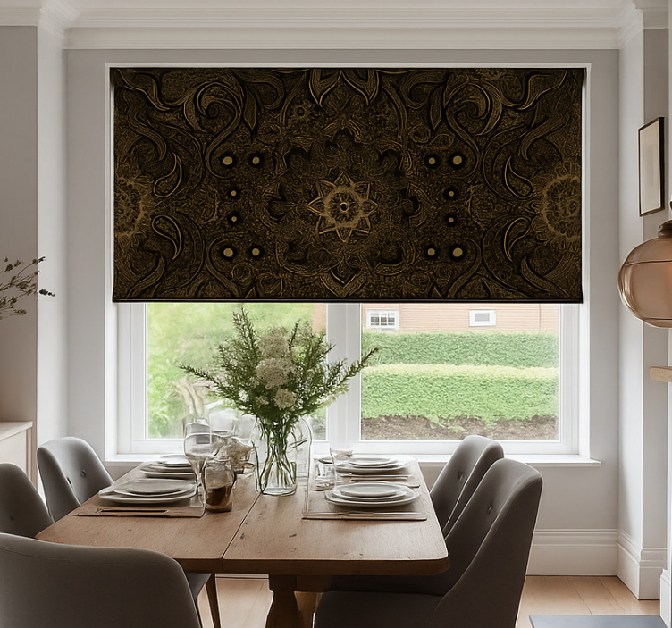 Rollo Fenster Esszimmer schwarze und goldene mandala - TenStickers