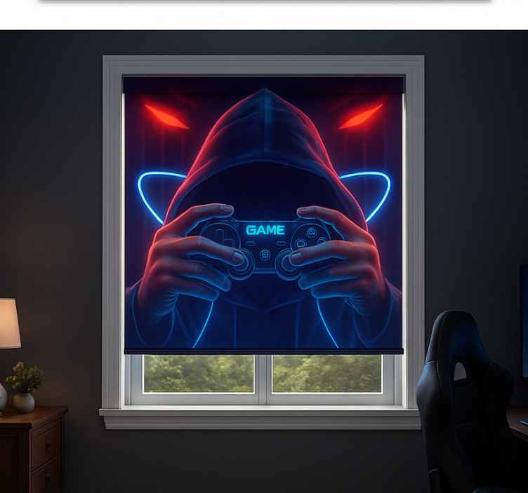 Rollo Fenster Gamer neon-Spieler mit Kapuze - TenStickers