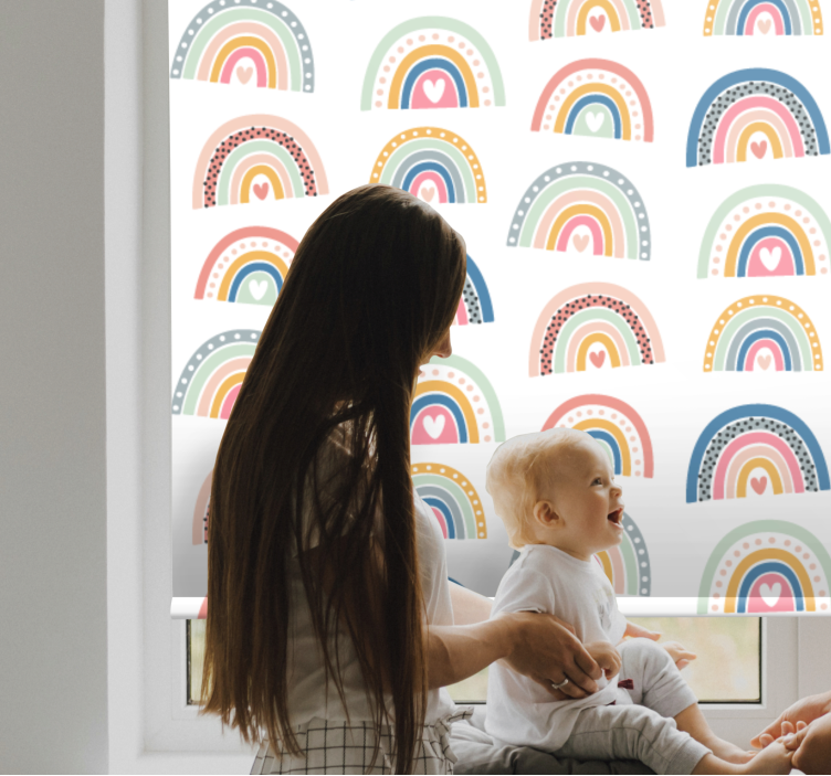 Rollo Fenster Kinderzimmer bunte herzregenbögen - TenStickers