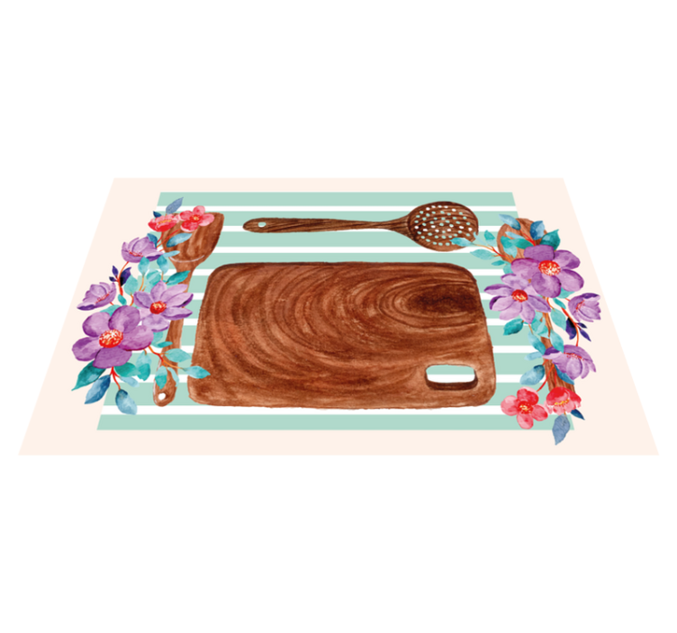 Tischset Textur Holzgeschirr mit blumen - TenStickers