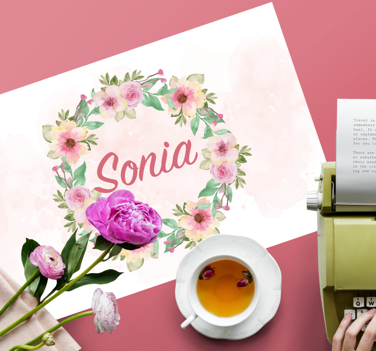 Tischset mit Namen aquarellblumen mit namen - TenStickers