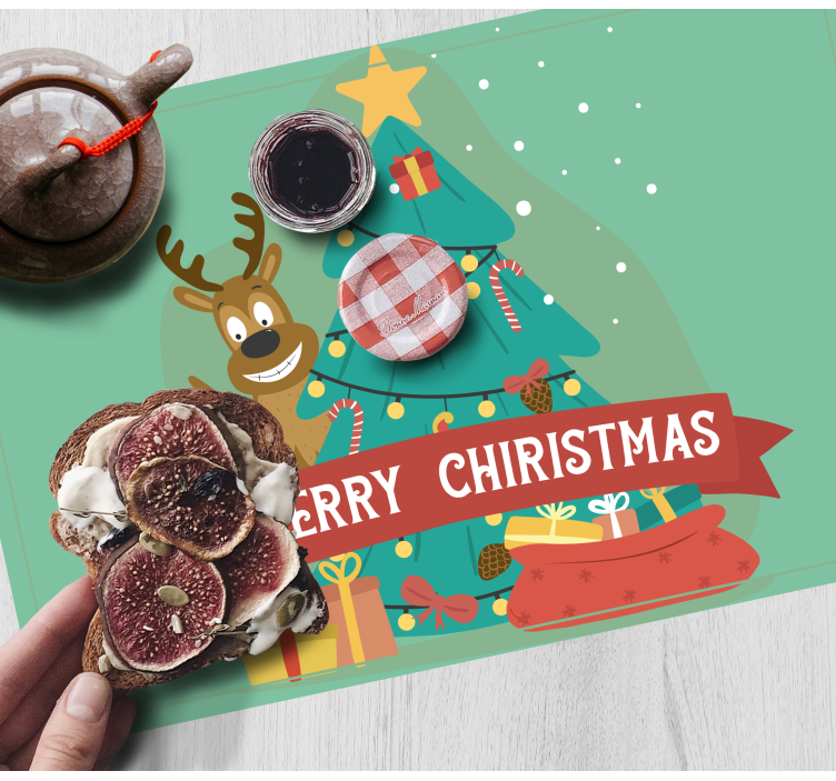 Tischset Weihnachten Weihnachtsbaum und rentiere - TenStickers