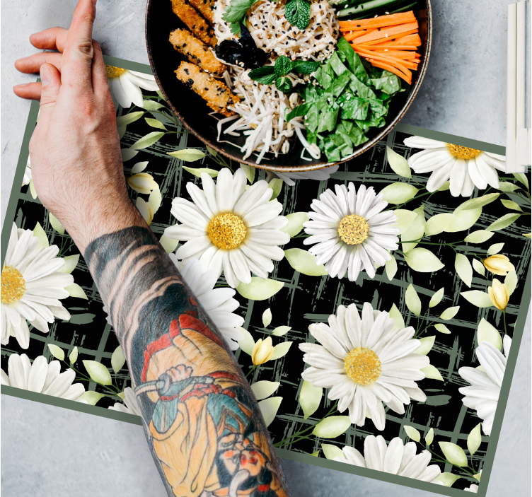 Platzset Blumen Realistische gänseblümchen auf streifenmuster - TenStickers