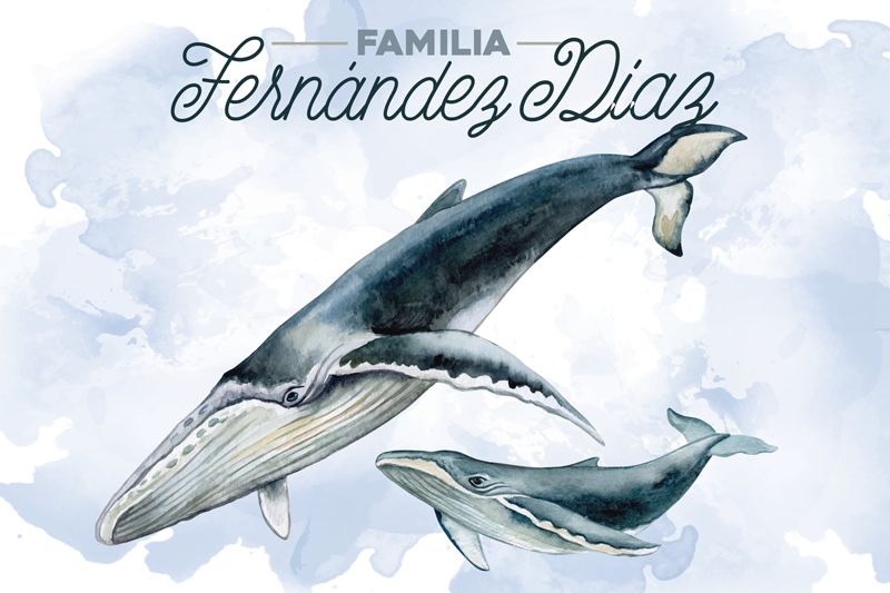 Tischset mit namen walfamilien-illustration - TenStickers