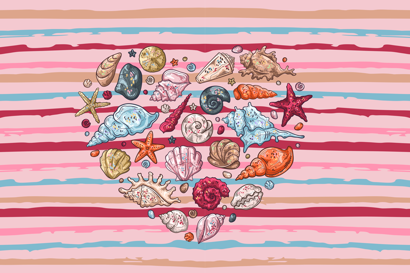 Tischset modern muscheln herzmuster - TenStickers