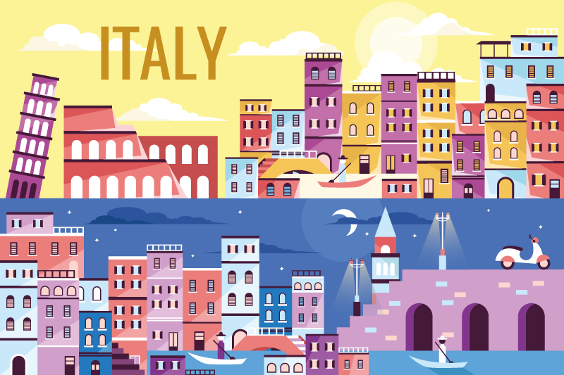 Tischset mit namen lebendige stadtansicht italiens - TenStickers