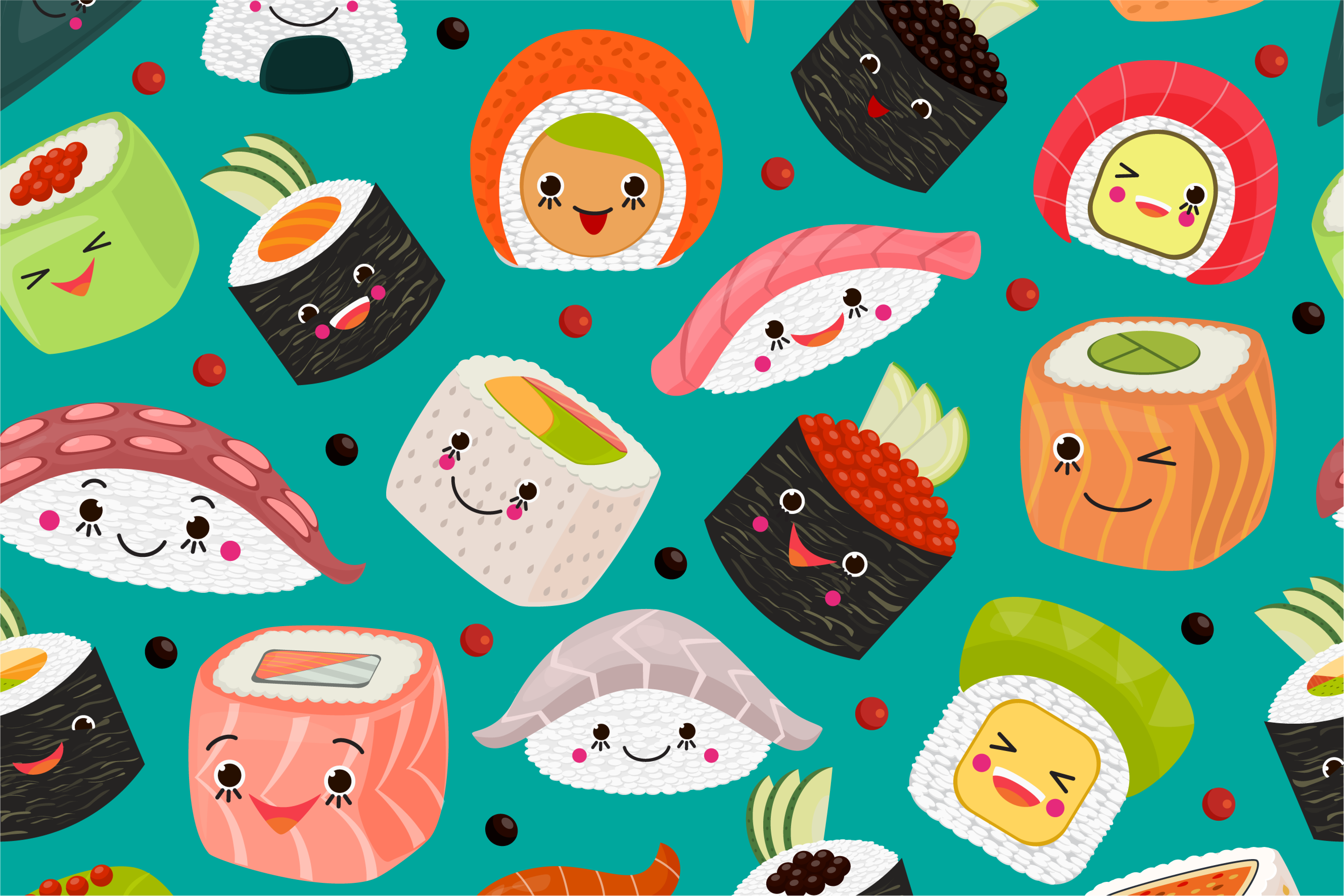 Sushi mit gesichtern Vinyl Platzsets - TenStickers
