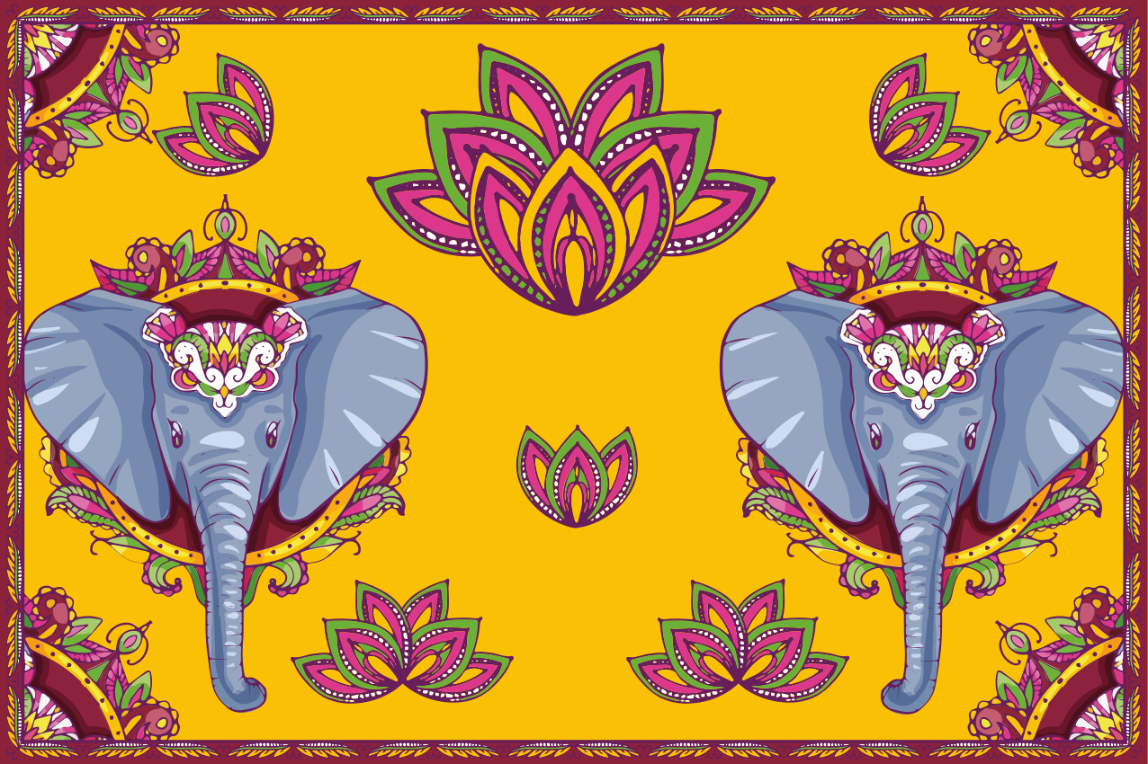 Vinyl Platzsets mit indischer kunst mit elefantenmustermat - TenStickers