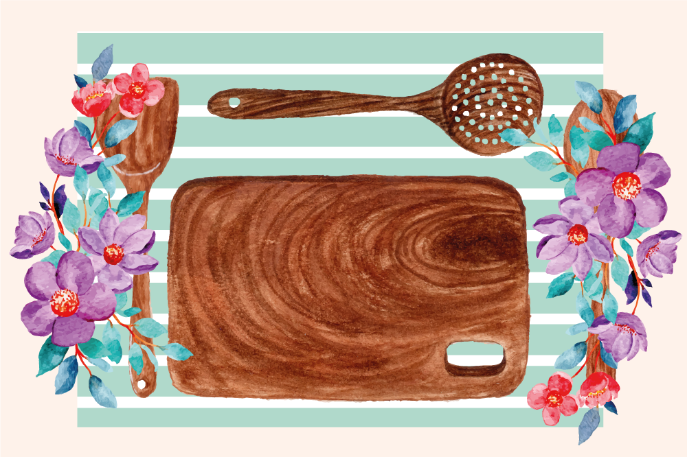 Tischset Textur Holzgeschirr mit blumen - TenStickers