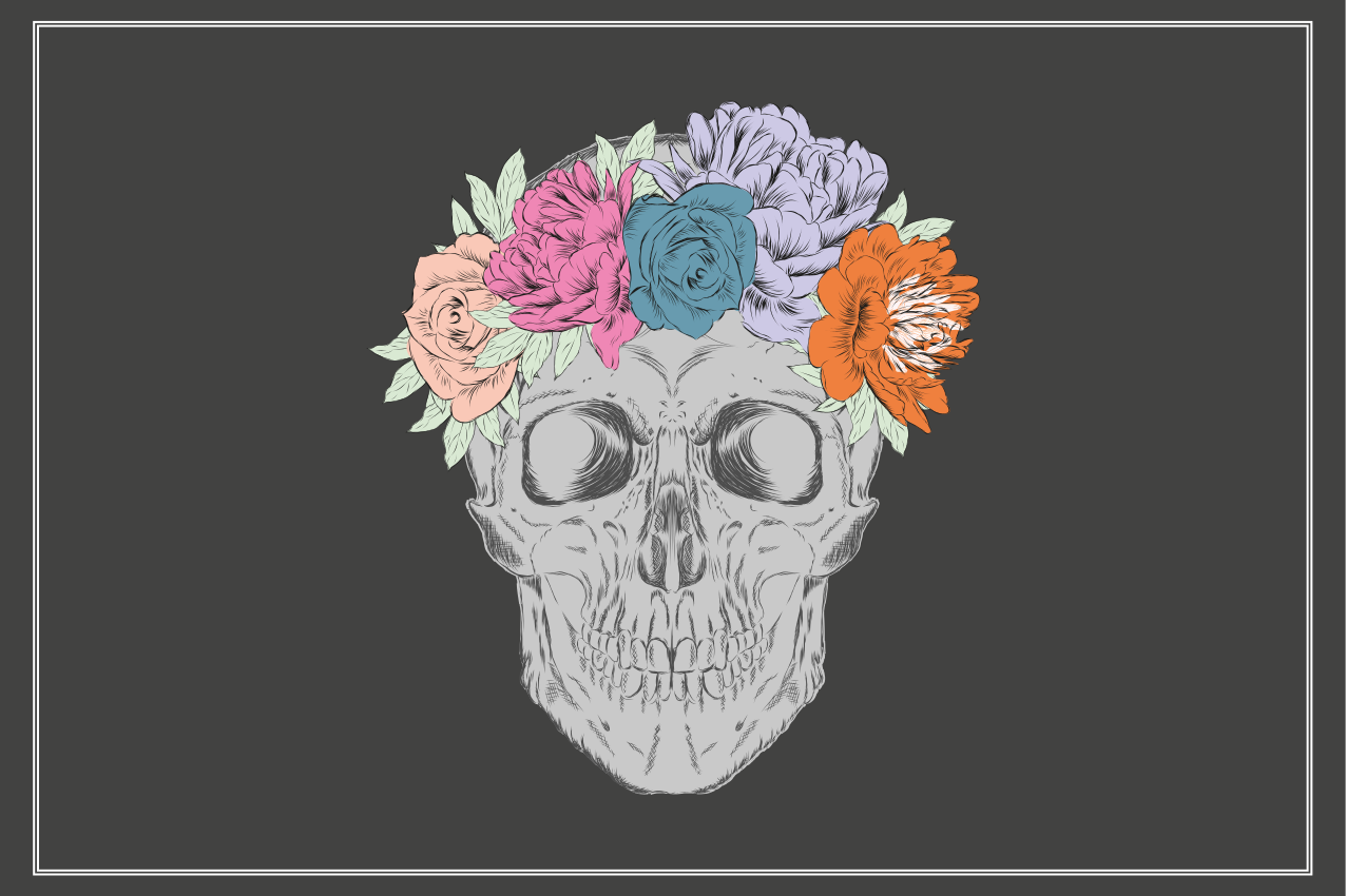 Tischsets originell mit totenkopf-blumenkranz - TenStickers