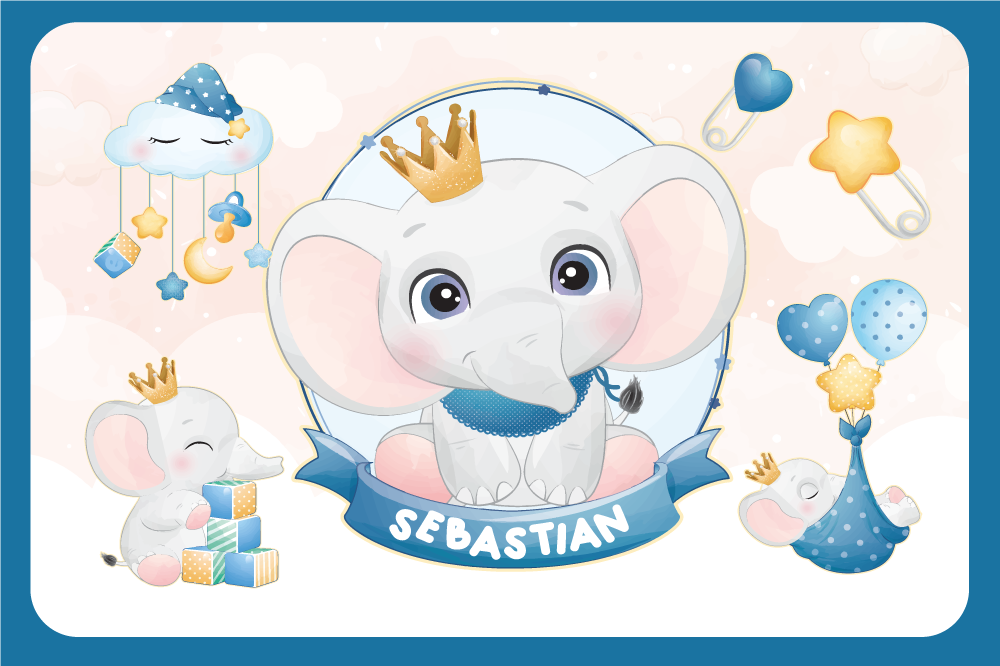 Tischset Kinder Süßer elefant für jungen mit Namen - TenStickers