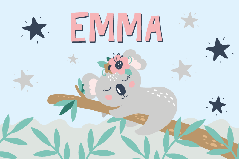 Tischset Kinder Süßer koala für mädchen mit Namen - TenStickers