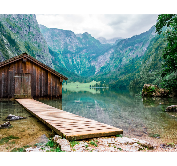Hütte in der Bergwand Wandtapete - TenStickers