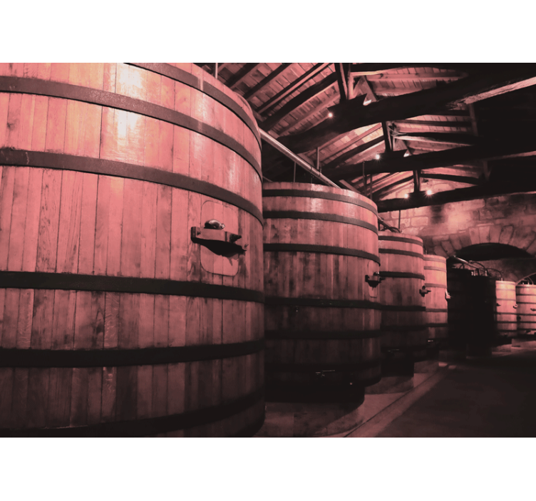 Fototapete steinoptik mit holzfass aufbewahrung - TenStickers