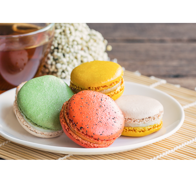 Fototapete Sprüche bunte macarons sind ein genuss - TenStickers