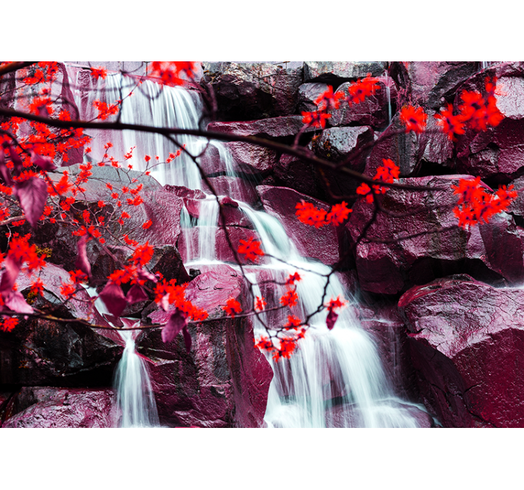Fototapete Wasserfall kaskadierende wasserfälle mit blumen - TenStickers