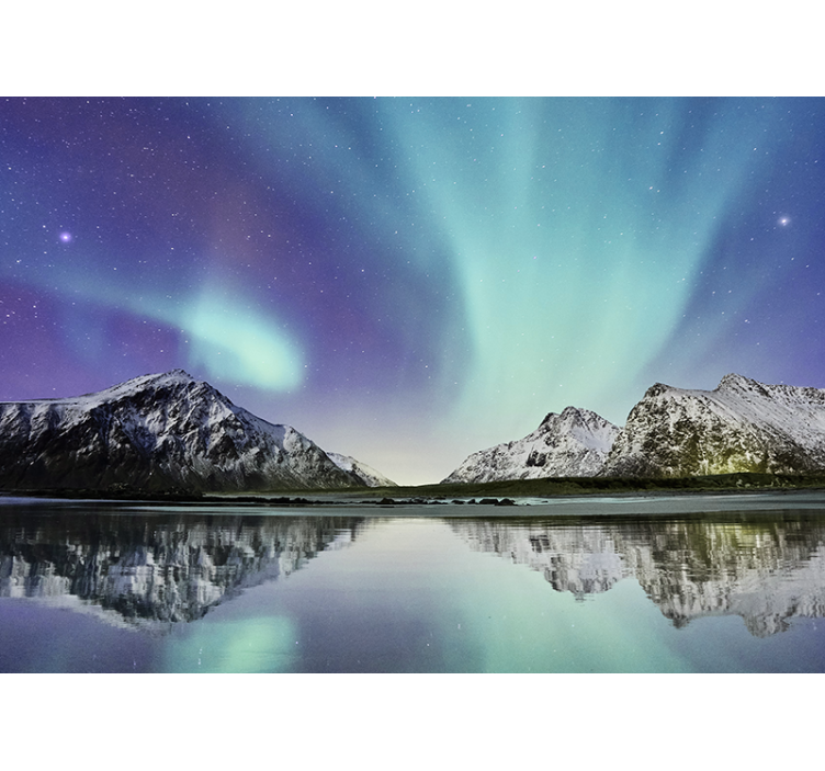 Fototapete Berge spiegelungen der nordlichter - TenStickers