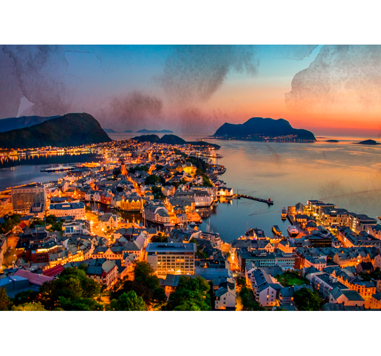 Fototapete Ålesund norwegischer stadtschnee - TenStickers