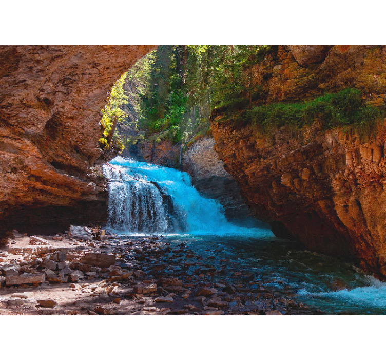 Fototapete berge mit blick auf einen wasserfall - TenStickers