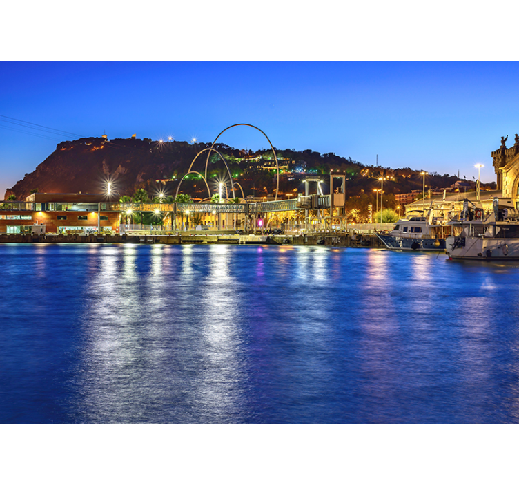 Fototapete Barcelona lichter am hafenabend - TenStickers