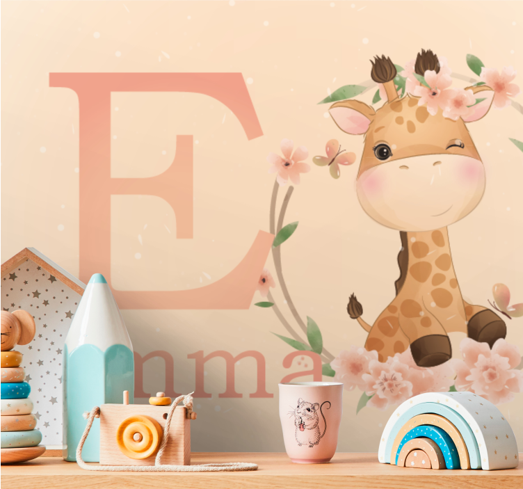Fototapete Babyzimmer Süße giraffe für mädchen mit Namen - TenStickers