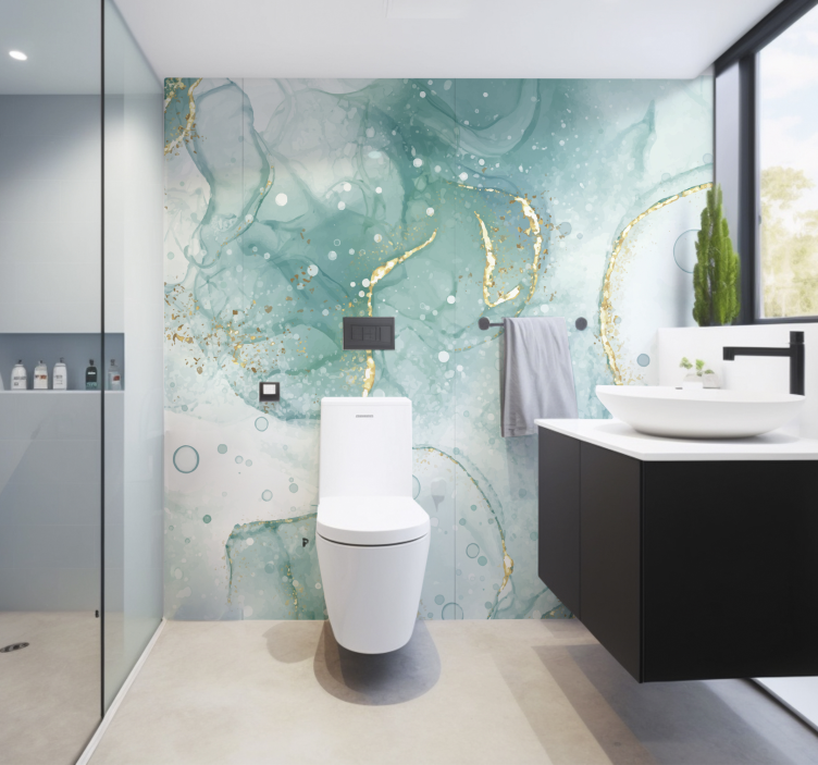 Fototapete Badezimmer türkis- und goldmarmor - TenStickers