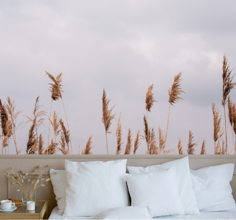 Fototapete baum mit silhouetten von hohem gras - TenStickers